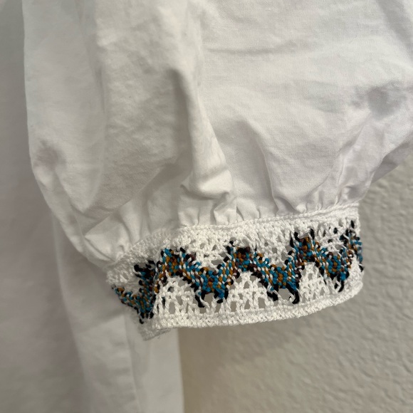 Zara Crochet Trim Puff Sleeve Tee Small White - Picture 6 of 7